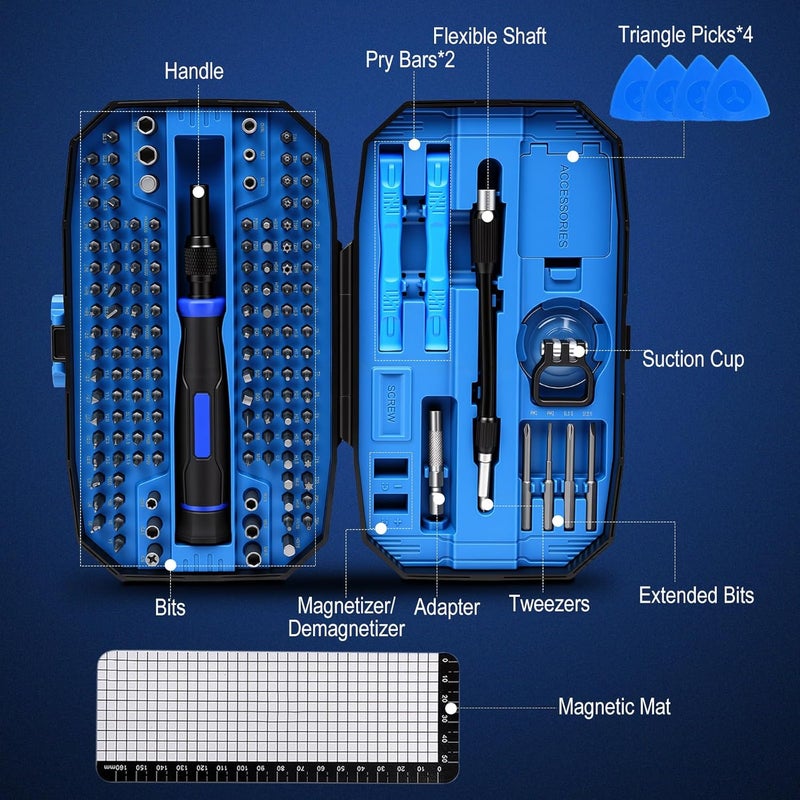 DikTalk 152Pcs Precision Screwdriver Set with 140 CR-V Bits,Magnetic Screwdriver Set with Storage Case&Accessories,Multi-Bit Electronics Repair Kit for iPhone,MacBook,Laptop,PC,Game Console,Tablet,Drone,etc - Image 2